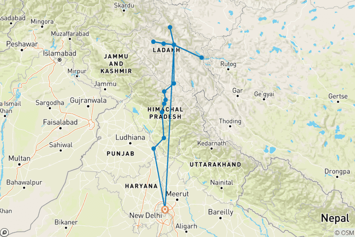 Mapa de Descubre el Himalaya del norte de la India: una expedición de montaña