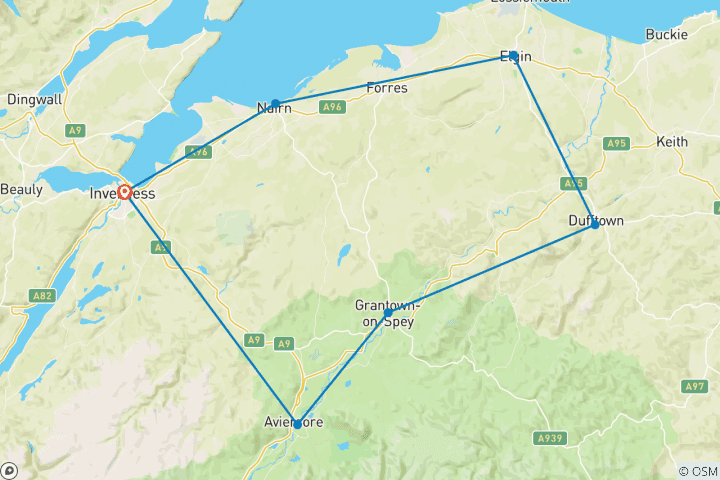 Map of Scottish Cycling Holiday - Speyside and Moray Self Guided Cycle tour