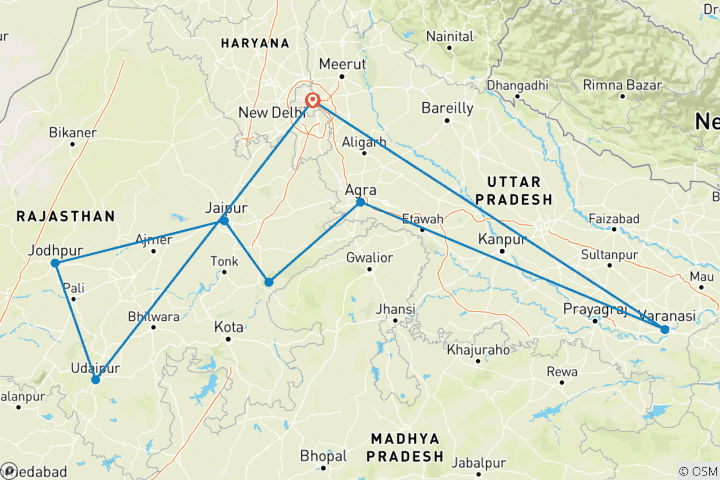 Carte du circuit Meilleur circuit classique de luxe en Inde