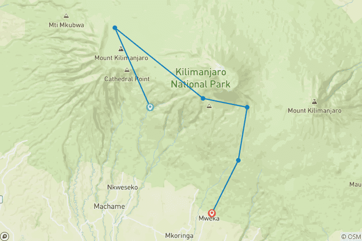 Map of Mountain Kilimanjaro, Machame Route