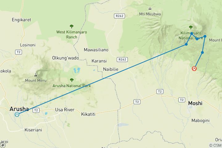 Map of 6 Day Mount Kilimanjaro Climbing Umbwe Route