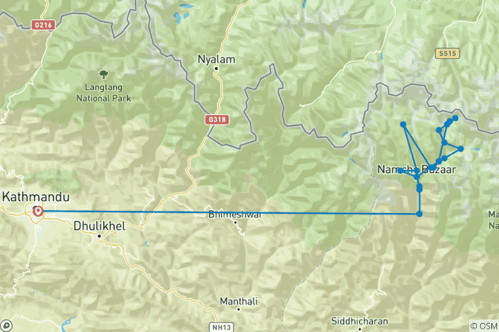 Kaart van 12 Dagen Everest Base Camp Trekking
