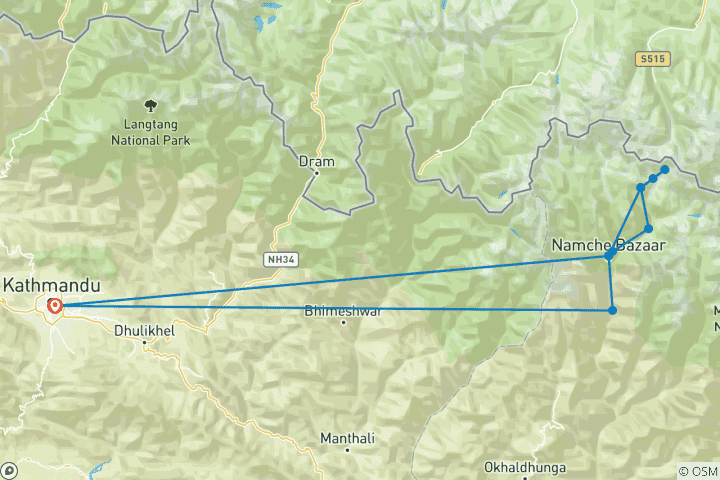 Map of 10 Days Everest Base camp Trek