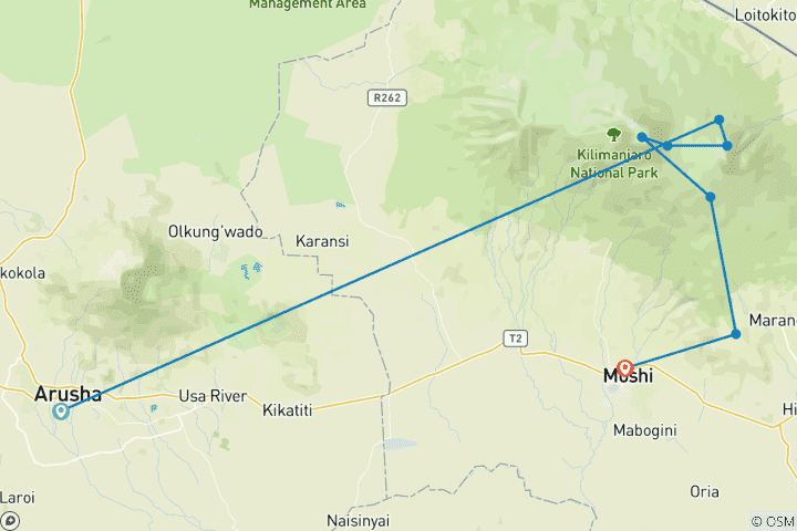 Map of 5 Days - Mount Kilimanjaro Climbing  Rongai Route