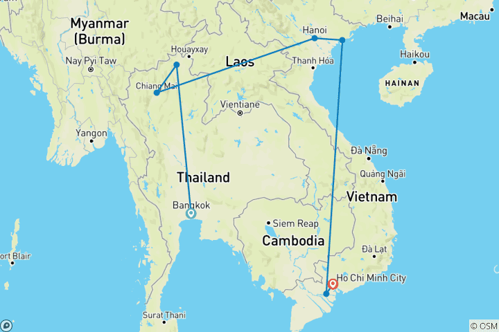 Carte du circuit La Thaïlande et le Vietnam en 13 jours