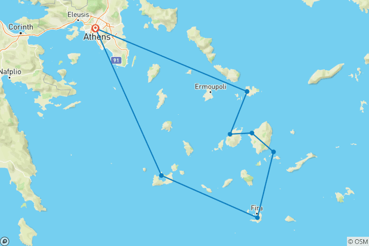 Karte von 16-tägige Insel-Hopping-Tour: Milos, Santorin, Koufonisia, Naxos, Paros, Mykonos