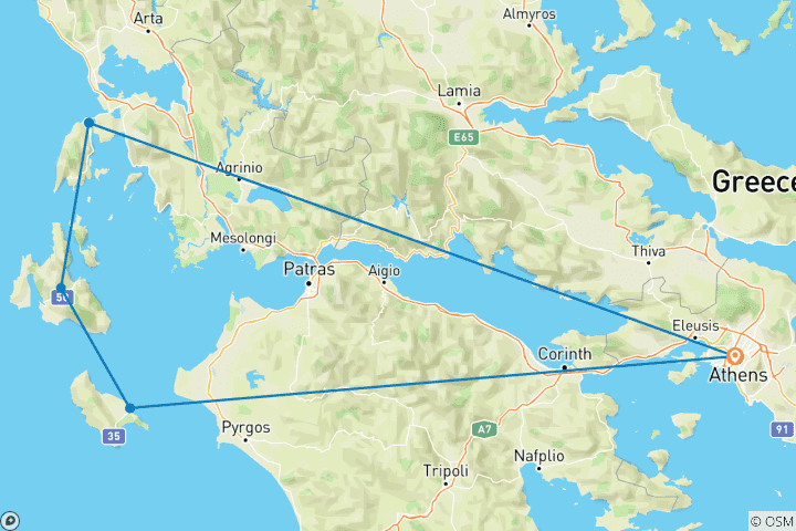 Mapa de 10 días de salto en las islas Jónicas: Zante, Cefalonia, isla Lefkada