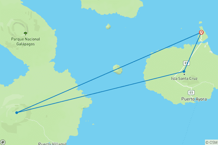 Carte du circuit 6 jours aux îles Galápagos avec vélo, kayak, randonnée, plongée en apnée