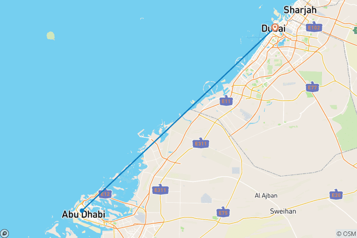 Kaart van Dubai Premium Huwelijksreis Arrangement 6 Nachten 7 Dagen