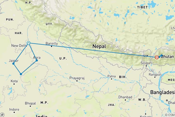 Carte du circuit Circuit en Inde et au Bhoutan