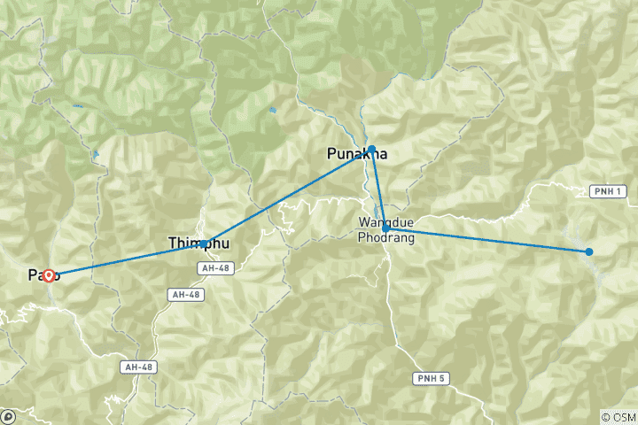 Map of Paro Valley Festival Tour