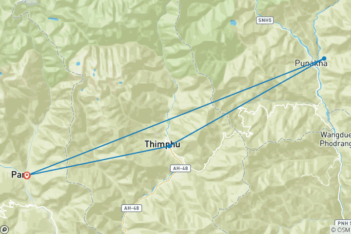 Kaart van Bhutan avontuur met Bumdra Trek