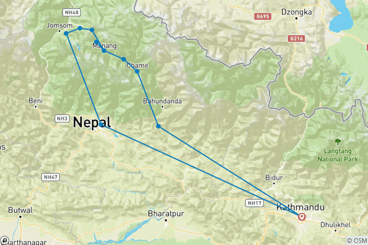 Kaart van Annapurna Circuit Trek 10 dagen