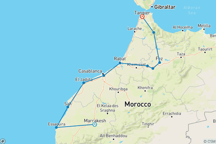 Mapa de Circuito Privado: Marrakech a Tánger, descubrimiento de Marruecos
