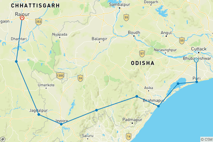 Map of Tribal Trails: Exploring Odisha & Chhattisgarh