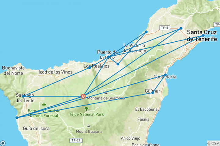 Carte du circuit Tenerife Nord et Sud, autotour