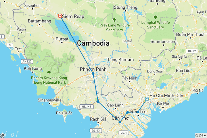 Map of Southern Vietnam - Cambodia discovery 8D7N (Mekong Delta speed boat to Cambodia)