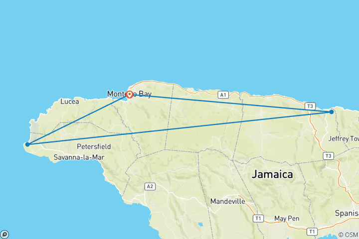 Carte du circuit Vacances sur mesure de 6 jours en Jamaïque avec départ quotidien