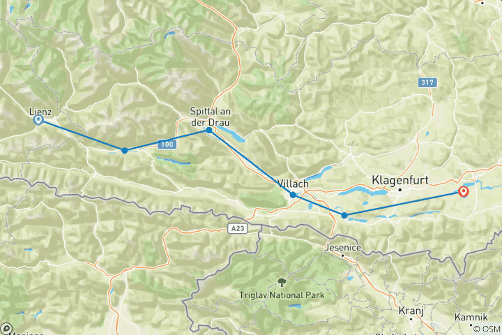 Karte von Der Drau-Radweg, Lienz – Klopeiner See