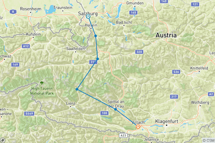 Karte von Alpe-Adria-Radweg, Salzburg – Villach