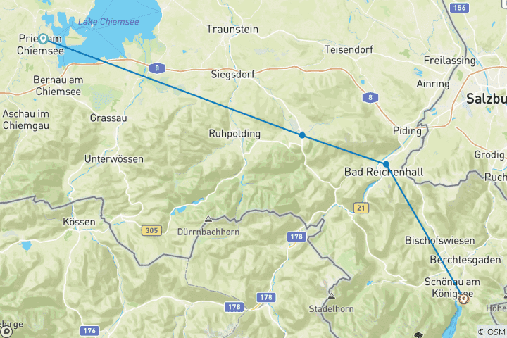 Map of Lake Chiemsee - Lake Koenigssee