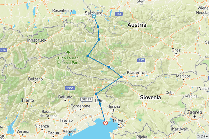 Carte du circuit Alpe- Adria- Piste cyclable Salzbourg- Grado 10/9