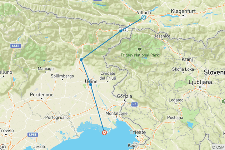 Map of Alpe-Adria-Cycle Path 2 Villach-Grado 6/5