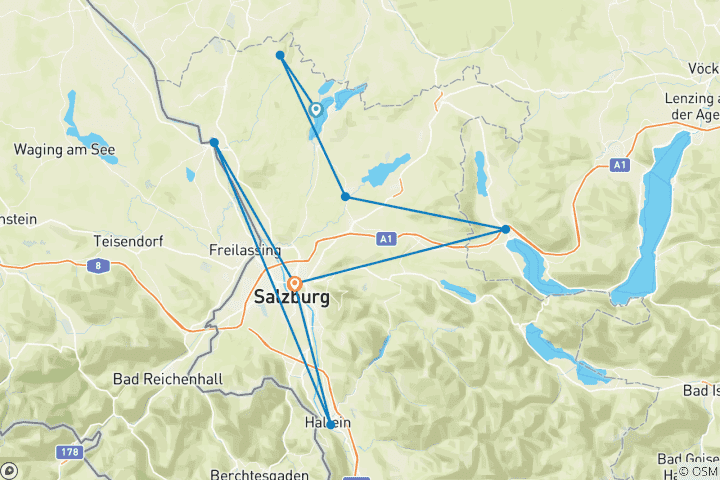 Kaart van Salzburgs merengebied - gebaseerd in één hotel