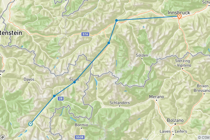 Map of St. Moritz - Innsbruck 8/7