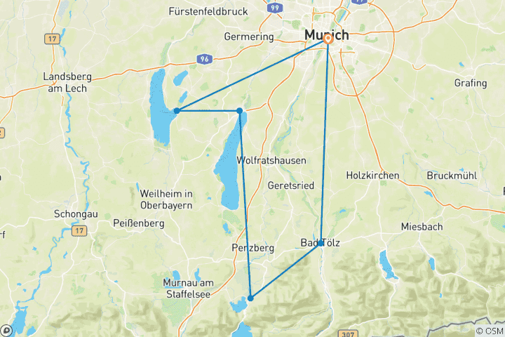 Carte du circuit Les lacs environnants de Munich