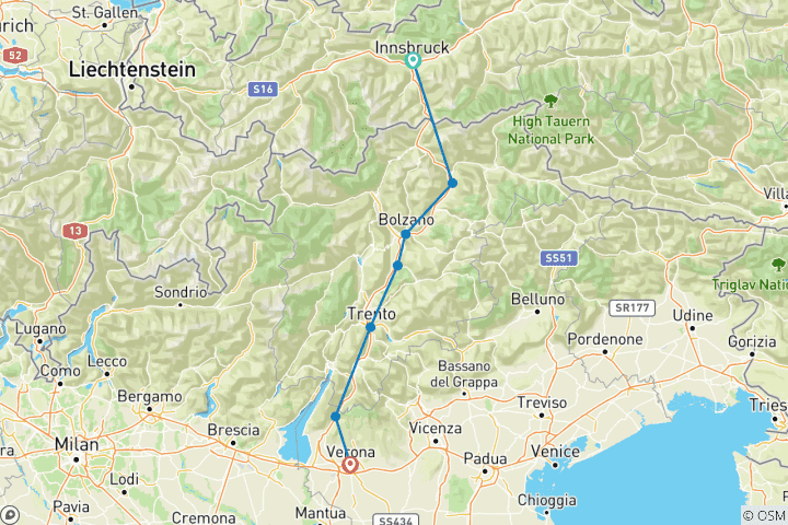 Map of Innsbruck - Verona