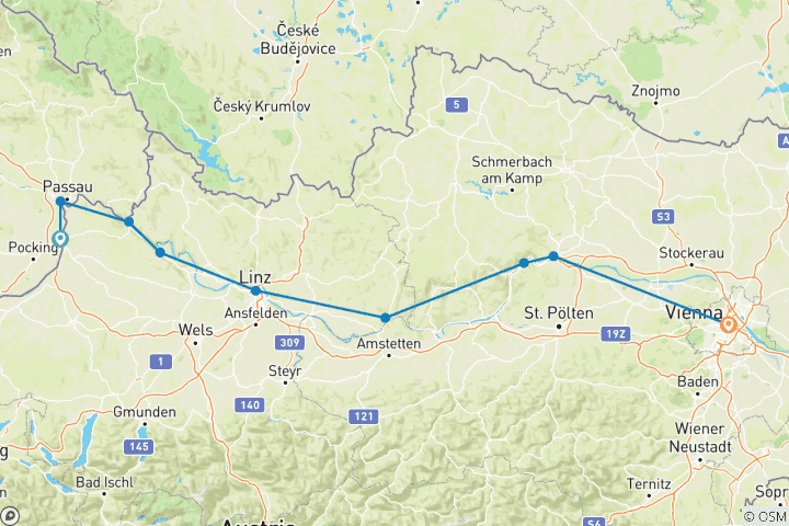 Karte von Donau-Radweg, Schärding – Wien 8/7