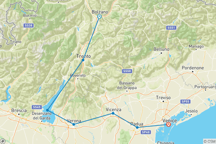 Karte von Von Bozen nach Venedig mit Charme 8/7