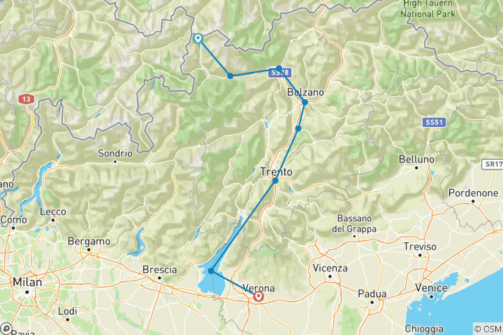 Carte du circuit Lac de Reschen - Vérone 9/8