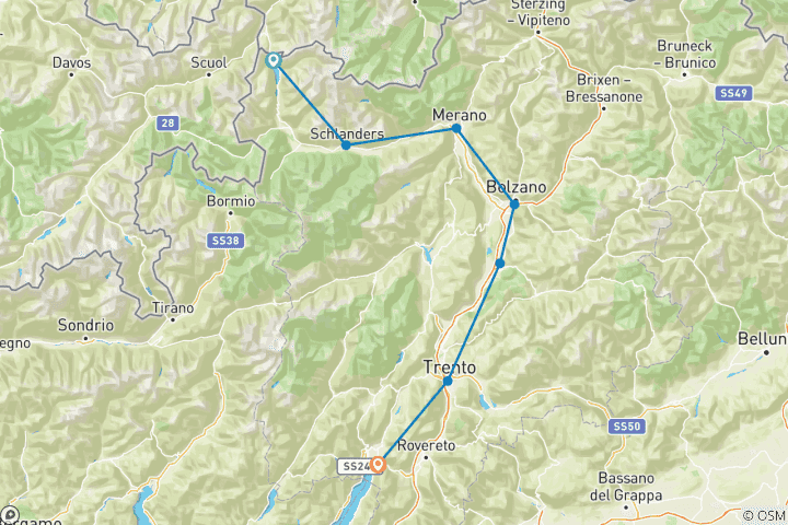 Carte du circuit Lac de Reschen - Lac de Garde 8/7