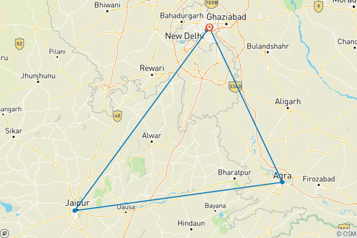 Map of Golden Triangle of India