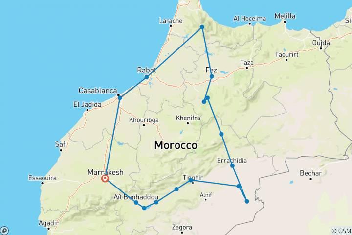 Map of Best 8 Day Desert Tour From Marrakech