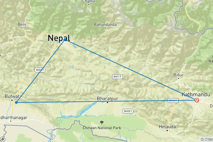 Map of Nepal Buddhist pilgrimage Tour - 7 Days