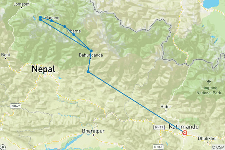 Karte von Welthöchster See Motorradreise 9 Tage