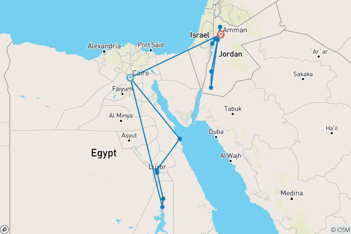 Karte von Ägypten & Jordanien Juwel mit Nilkreuzfahrt