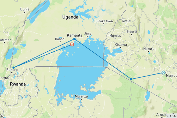 Map of 5 Day Kenya and Uganda luxury flying safari