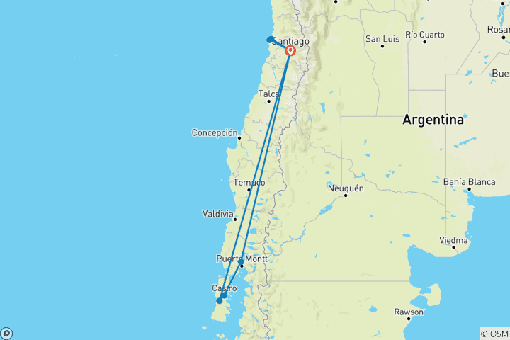 Map of 7-Day Trip Santiago and North Patagonia