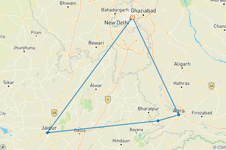 Map of India Golden Triangle Tour