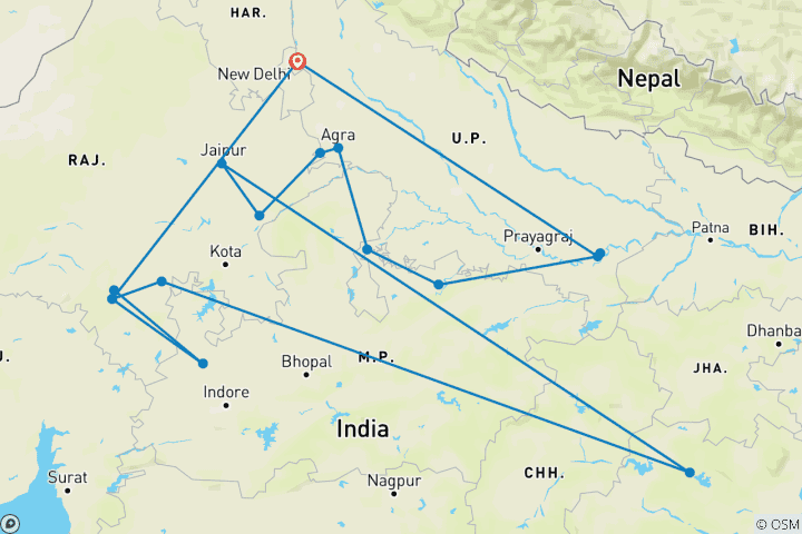 Mapa de Lo más destacado del norte de la India