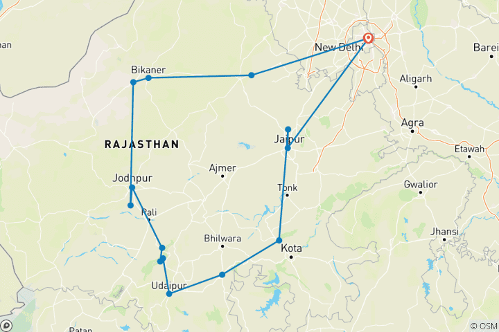 Kaart van Rajasthan Dorpentocht