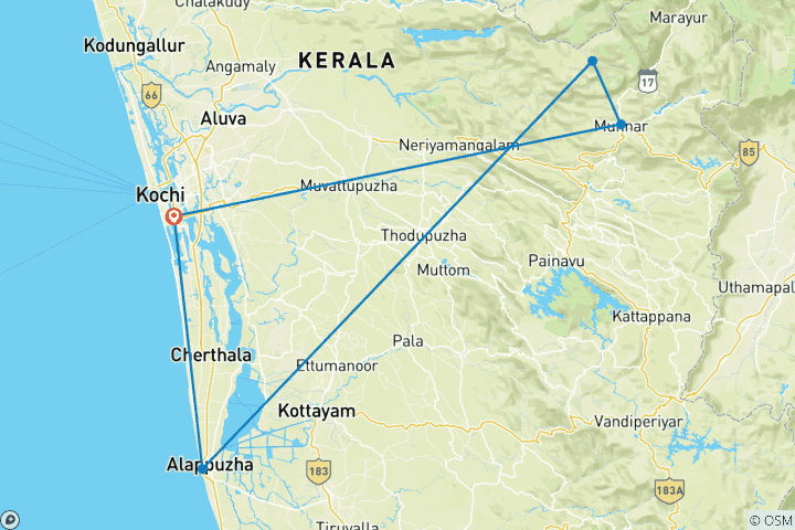 Map of Holidays to Kerala