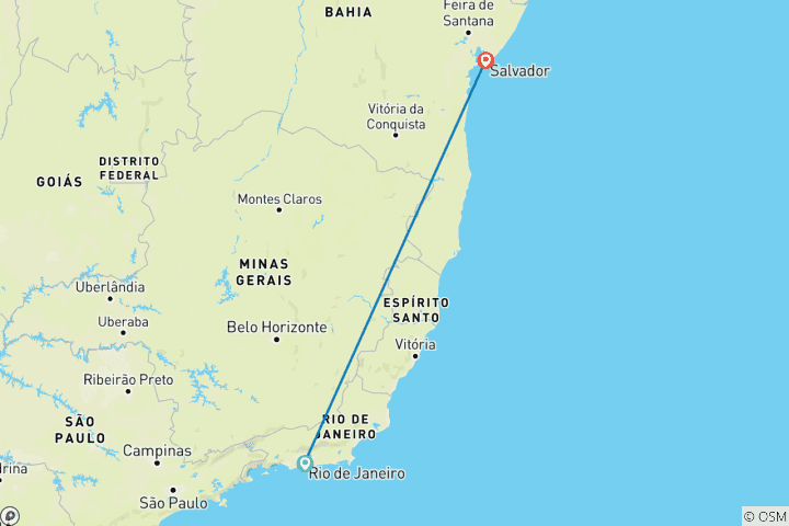 Carte du circuit 9 jours à Rio de Janeiro et Salvador