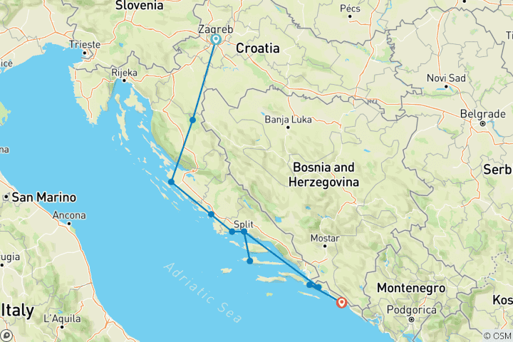 Map of Tailor-Made Best Croatia Tour with Exclusive Guide, Daily Depart & Quality 4-star Hotels