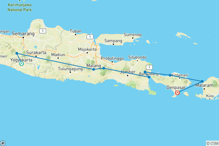 Map of 11 Days in Java, Bali, & Gili Trawangan