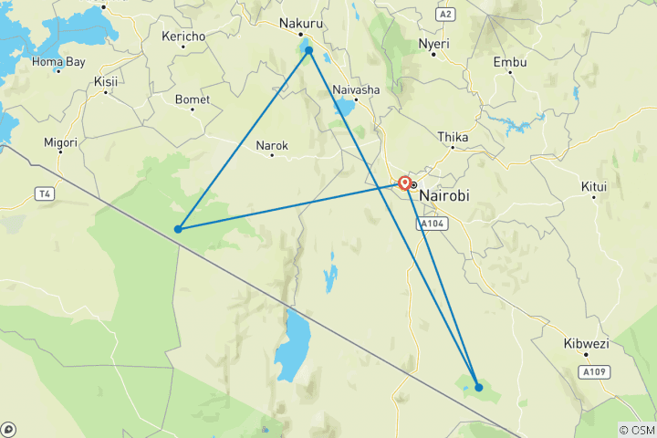 Map of 6-Day Masai Mara, Nakuru, Amboseli - Luxury - Safari